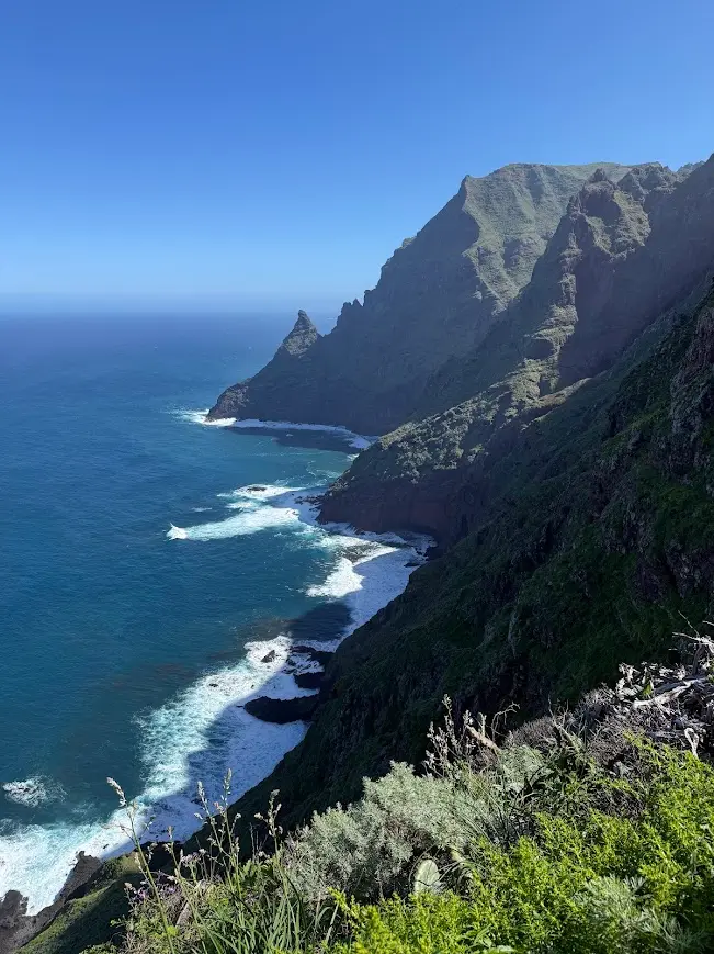 Steep cliffs drop into the Atlantic along the Anaga coastline, northern Tenerife