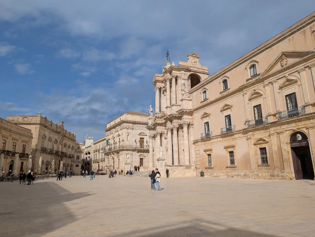 Piazza del Duomo in Ortigia, Syracuse, with the Baroque cathedral facade and open square