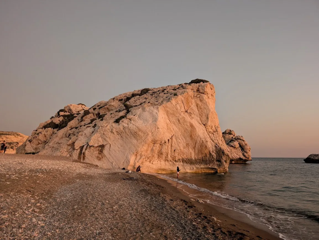 Petra tou Romiou, Aphrodite's Rock, at sunset on the coast of Cyprus, January 2025.