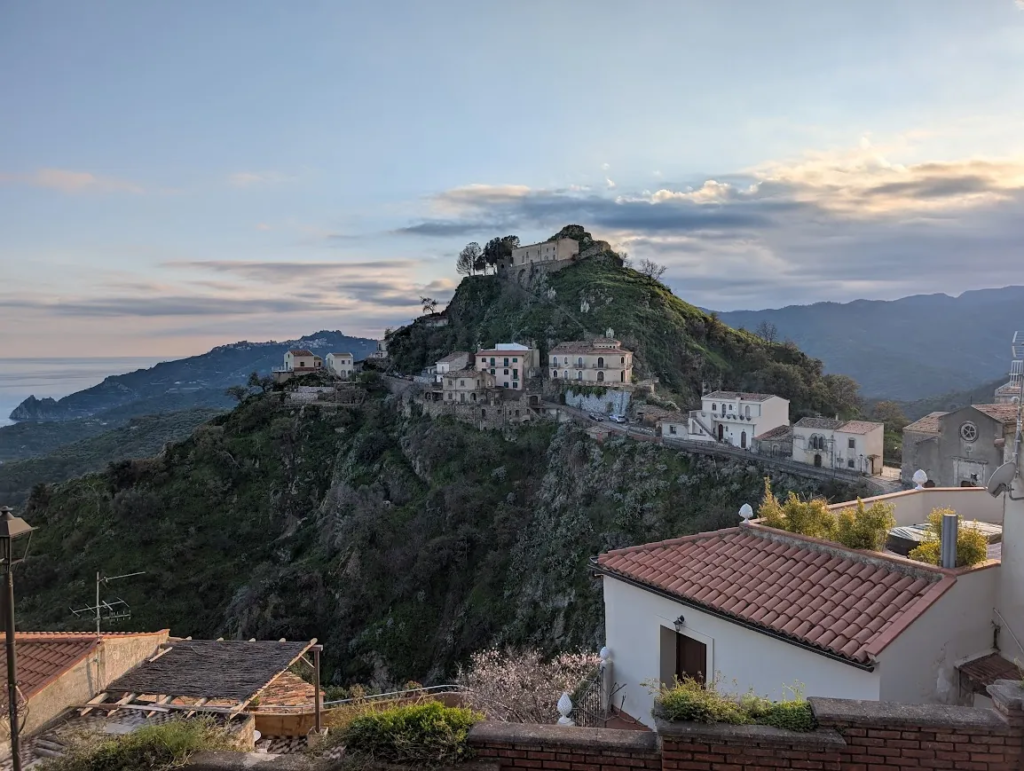 Hilltop village of Savoca at sunset, one of the Godfather filming locations in northeastern Sicily