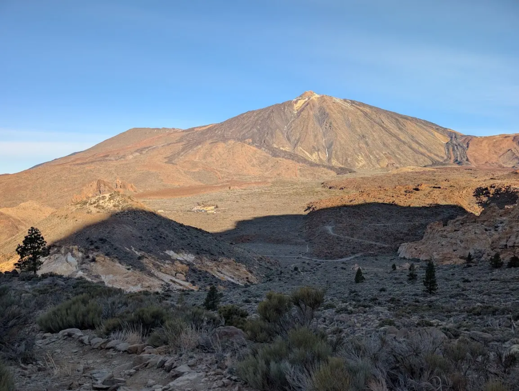Mount Teide rising above the volcanic plateau in Teide National Park, seen from the Mount Guajara trail, Tenerife