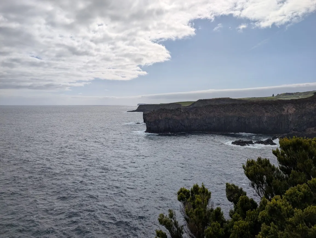 Volcanic coastal cliffs on the Baías da Agualva trail PR2TER, northern coast, Terceira, Azores