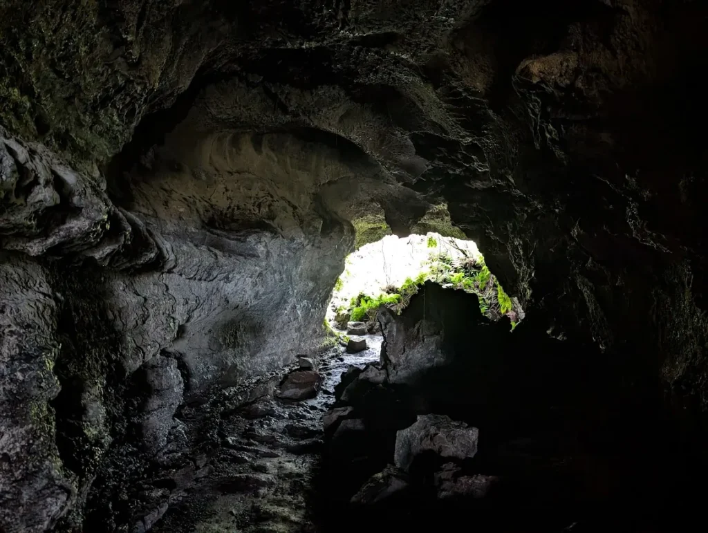 Interior of Furna do Frei Matias lava tube cave on Pico island, Azores