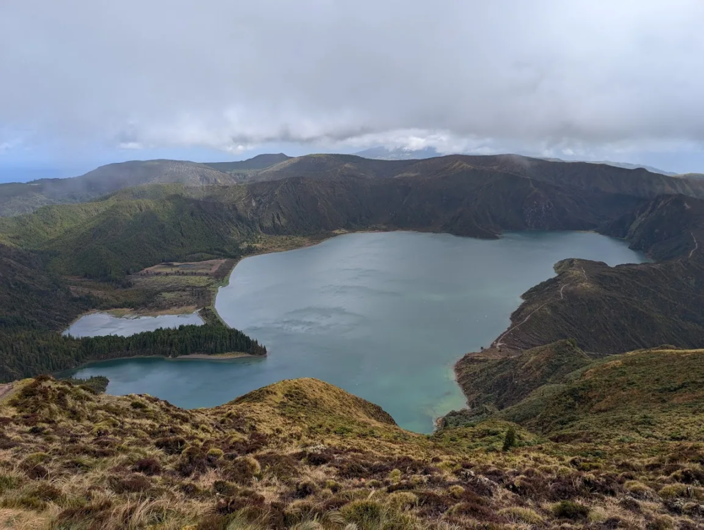 Lagoa do Fogo crater lake viewed from above, São Miguel, Azores