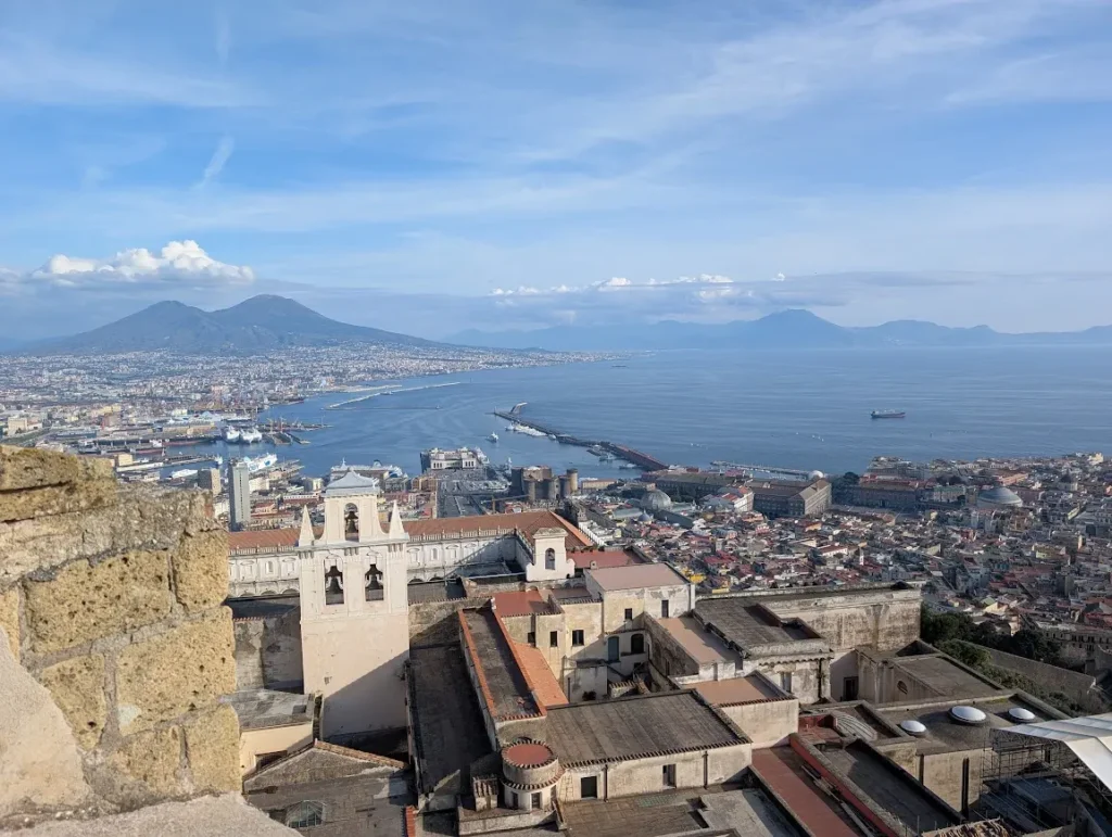 Panoramic view of Naples from Castel Sant'Elmo with Mount Vesuvius and the Bay of Naples in the background, Italy