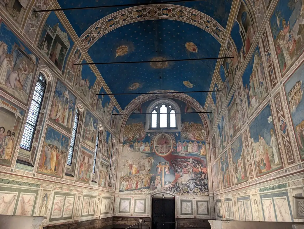 Scrovegni Chapel interior in Padua showing Giotto's frescoes covering walls and ceiling
