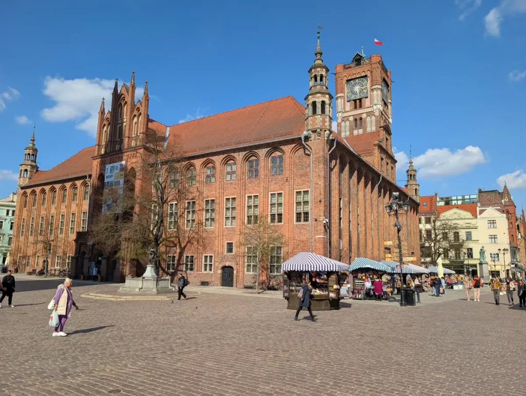 Gothic brick city hall on the main square of Toruń old town, Poland