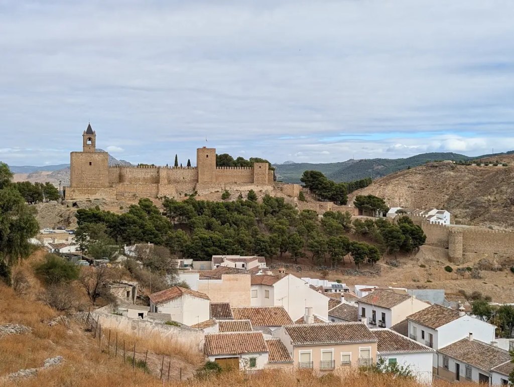 Antequera castle and old town viewed from the hillside viewpoint