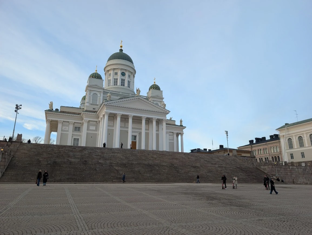 Helsinki Cathedral viewed from Senate Square, Finland, March 2026