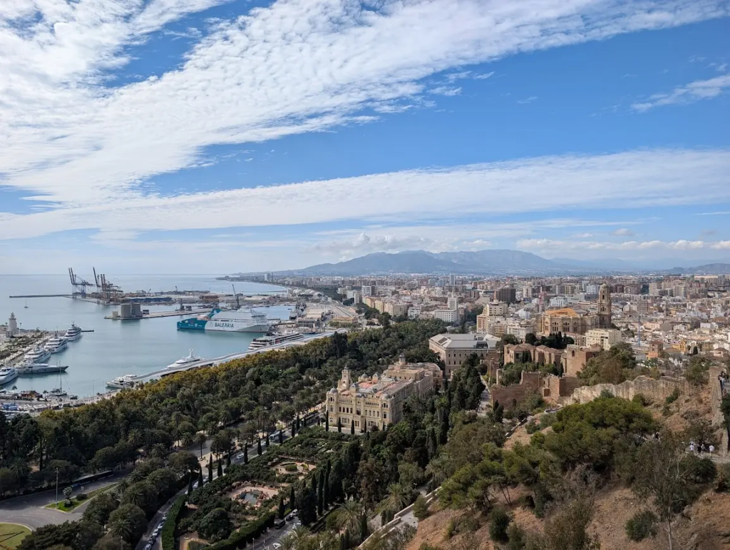 View over Málaga city, port and coastline from Castillo de Gibralfaro