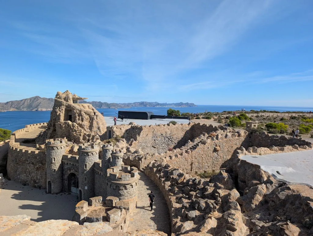 Ruined Batería de Castillitos fortress on a clifftop above the Mediterranean Sea near Cartagena, Spain